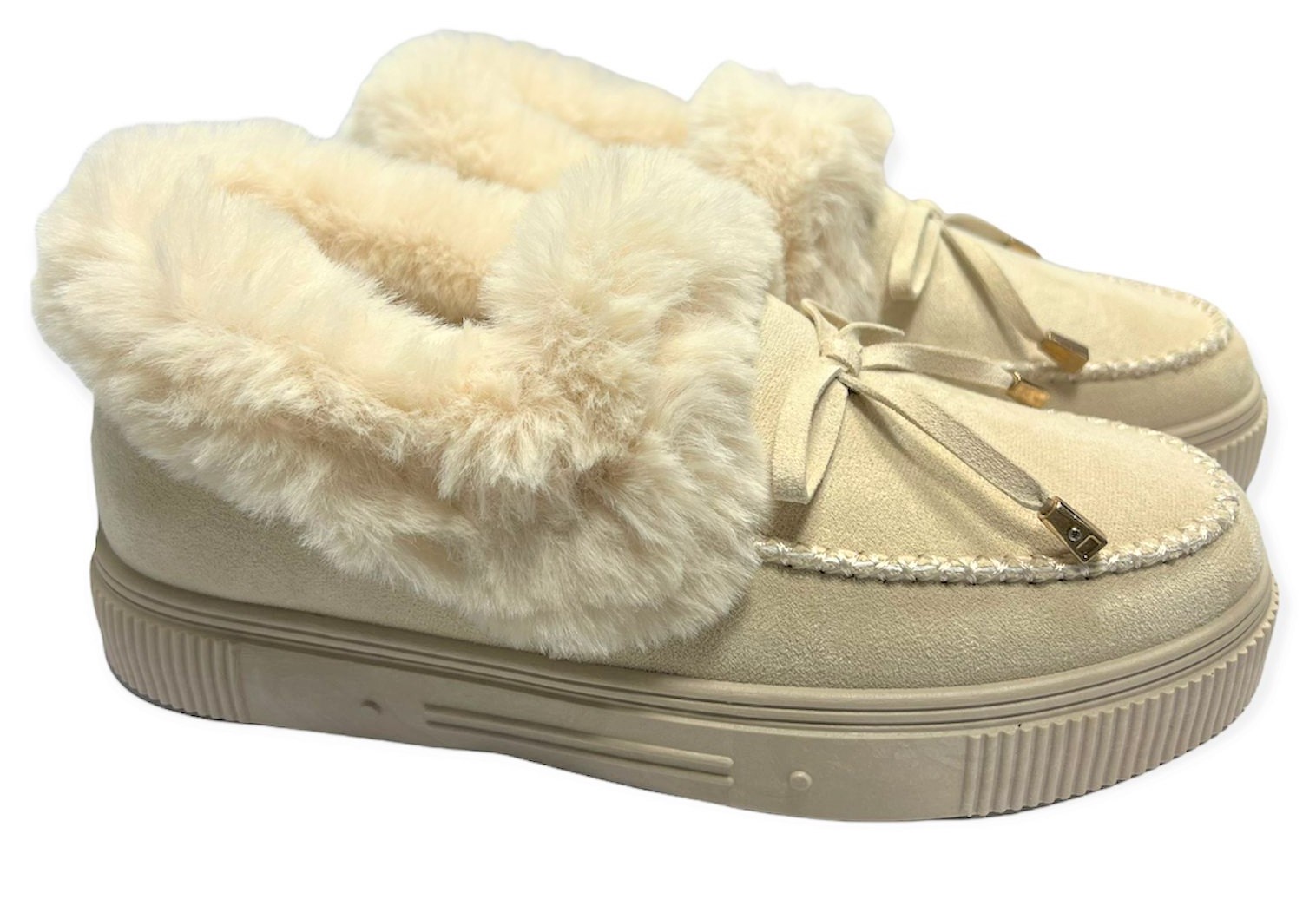 Bamboo faux fur moccasin hot sale